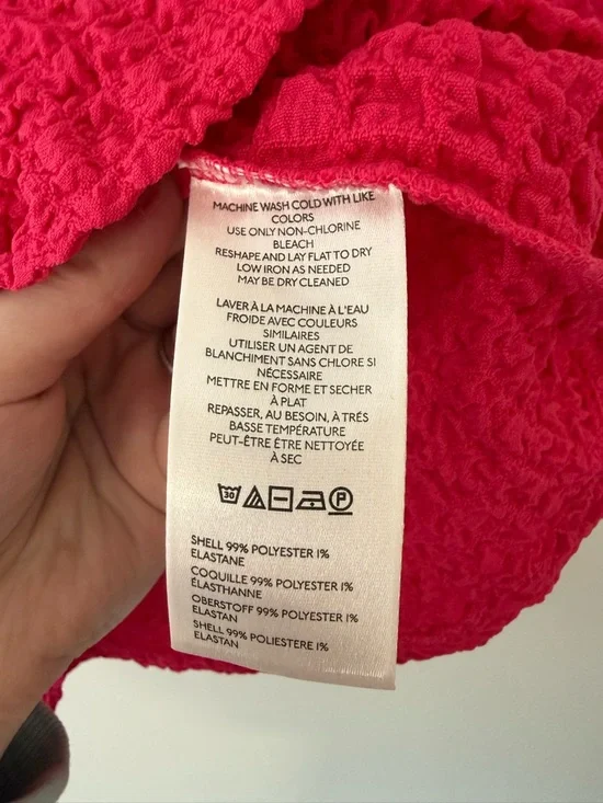 Anthropologie Maeve Balloon Sleeved Textured Smocked Stretch Top Large Hot Pink - Picture 6 of 8